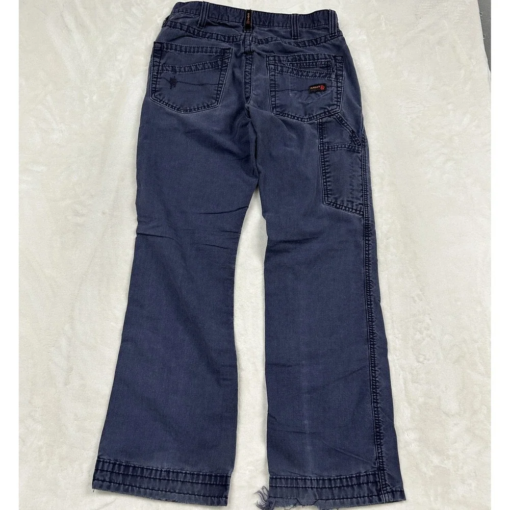 Ariat Work FR M4 Boot Cut Pants Mens 31x32 Navy Blue Flame Resistant Distressed